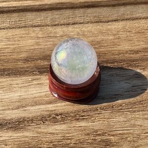 Aura Quartz Sphere with Wooden Stand